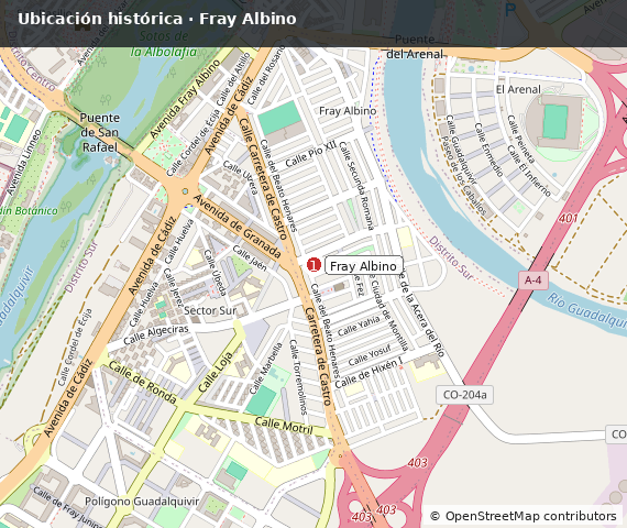 Mapa estático de la ubicación histórica del barrio de Fray Albino, Córdoba